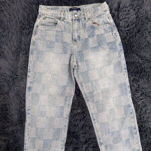 Louis Vuitton checkered denim baggy skater jeans #luxurydenim #louisvuitton #LV